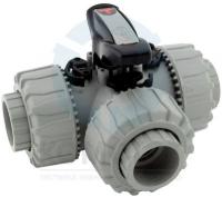 Кран трехходовой ХПВХ T-порт муфтовый 020, PTFE-EPDM, PN16, FIP
