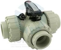 Кран трехходовой PP-H T-порт муфтовый 063, PTFE-EPDM, PN10, FIP