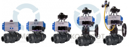 Кран шаровый ПВХ муфтовый с пневмоприводом двойного действия 063, PTFE-EPDM, 52DA